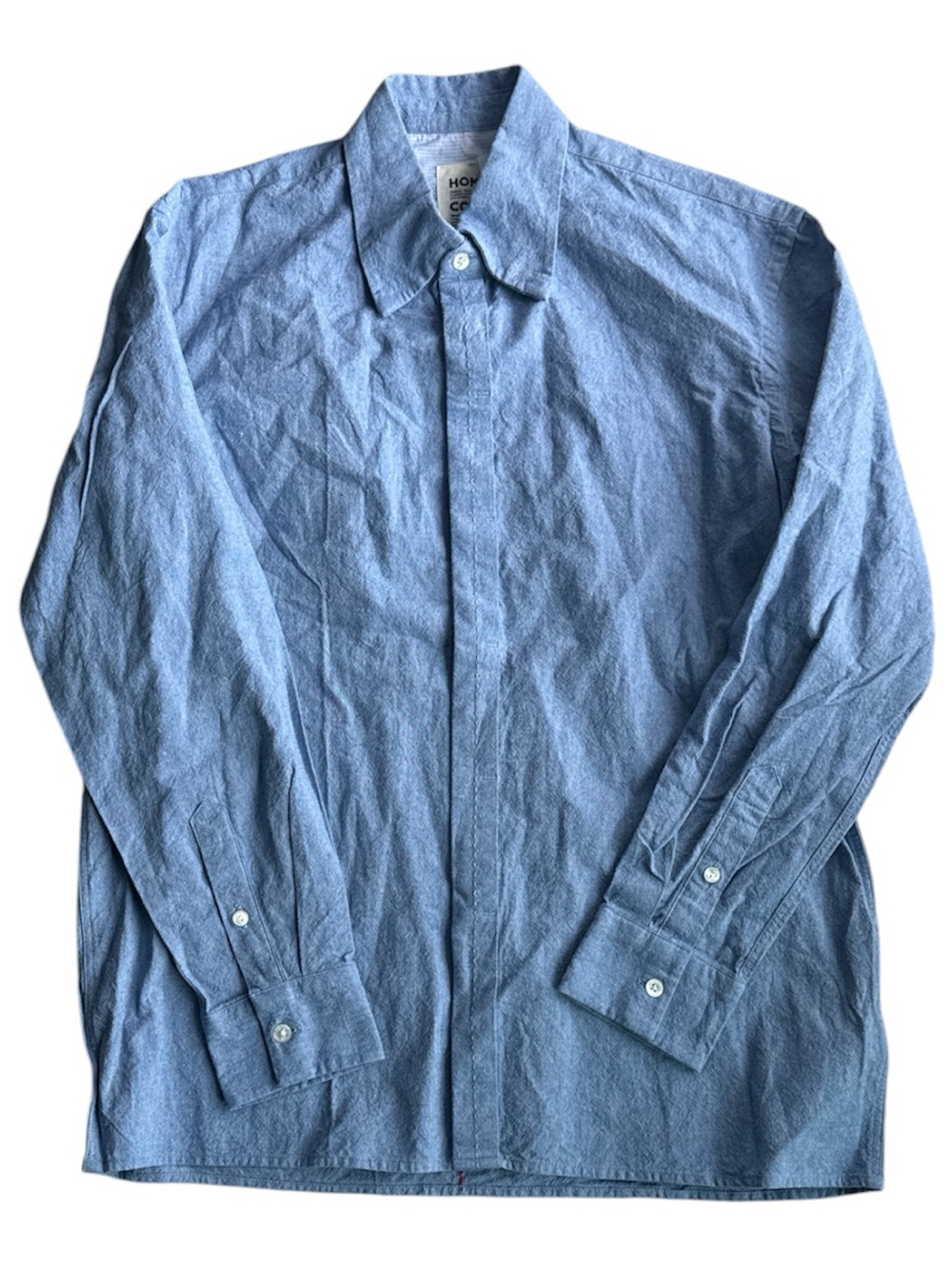HomeCore Men’s Cotton Light Blue Long Sleeve Button-Up Shirt Red Stitching Sz S